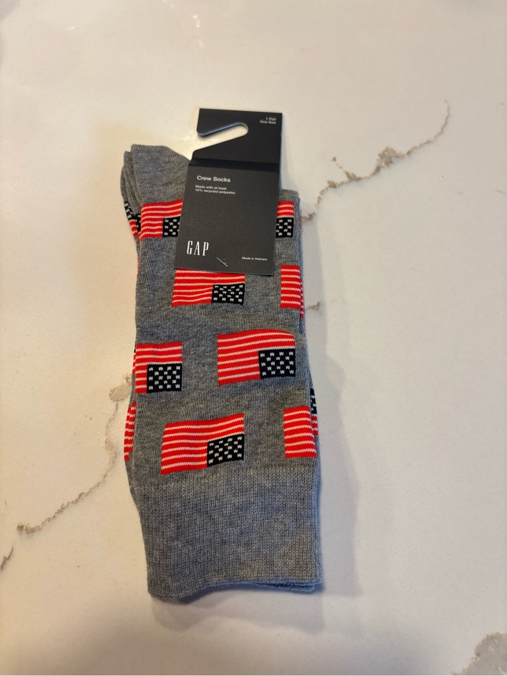 GAP Gray Crew Socks with Red & Black Flag Motif